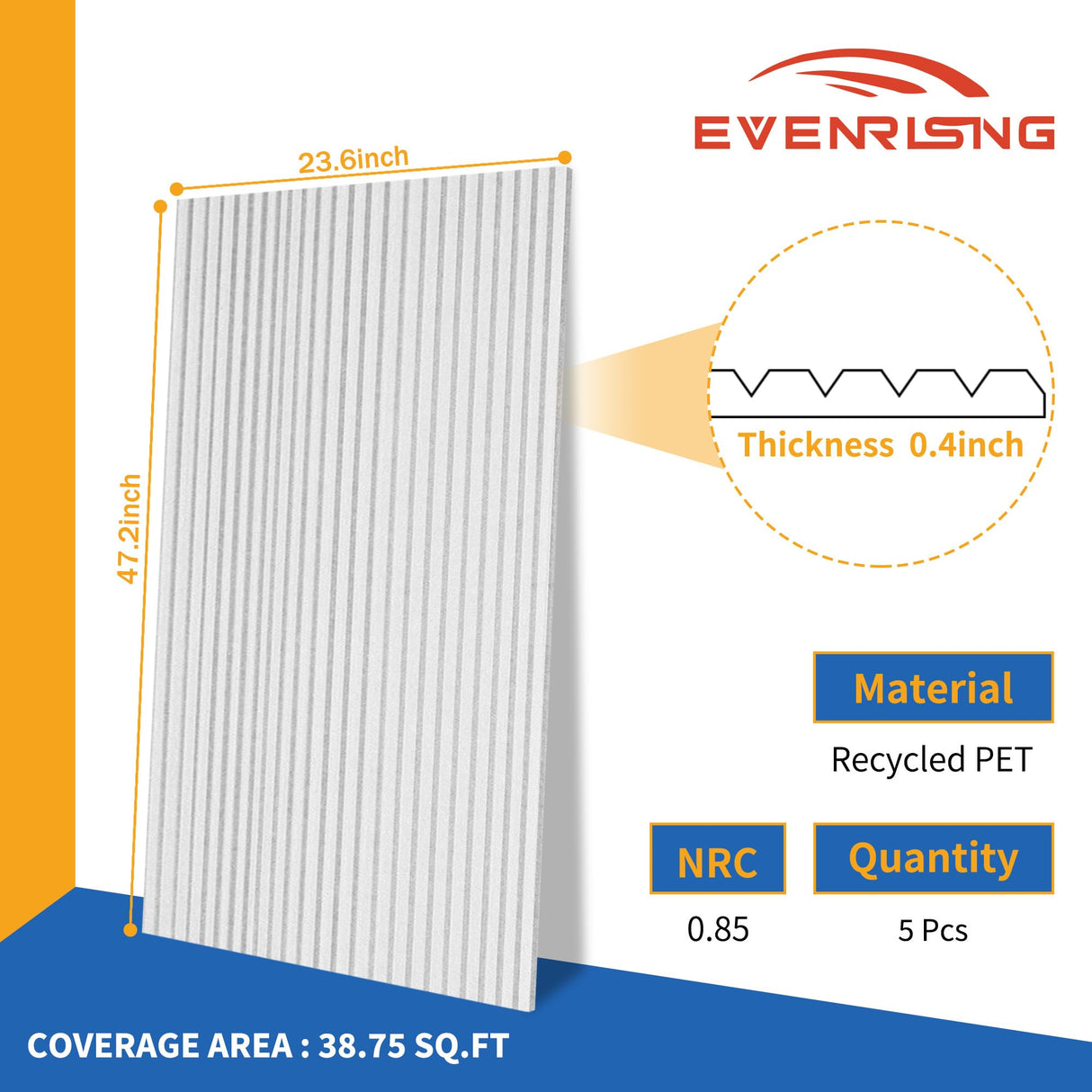 5 Pack Acoustic Panels,47.2x23.6x0.4 inch Acoustical Wall Panels,Large Soundproof Panels,Self-Adhesive Sound proof panels for walls,Acoustic Treatment for Recording Studio&Office Vertical,White EVENRISING