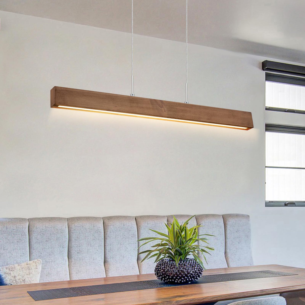 EDISLIVE Wood Linear LED Pendant Light Dimmable LED Chandelier 41.3 in Adjustable Linear Hanging Light Fixture 3000K 20W Island Light for Dinning Room Kitchen EDISLIVE