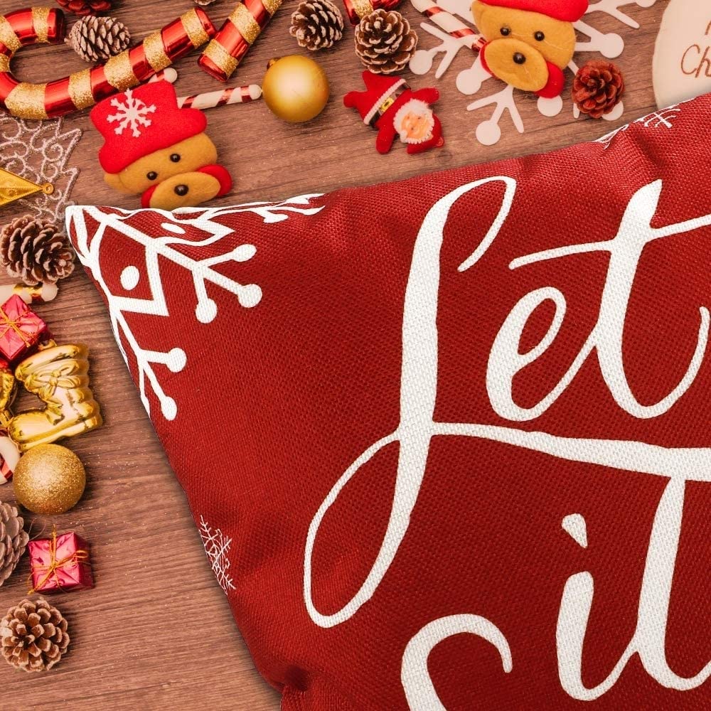 HOMMES Christmas Throw Pillow Covers 18 x 18 Inch Set of 4 Holiday Decorations Winter Decorative Cotton Linen Fabric Pillowcase for Christmas Home Sofa Couch Décor HOMMES