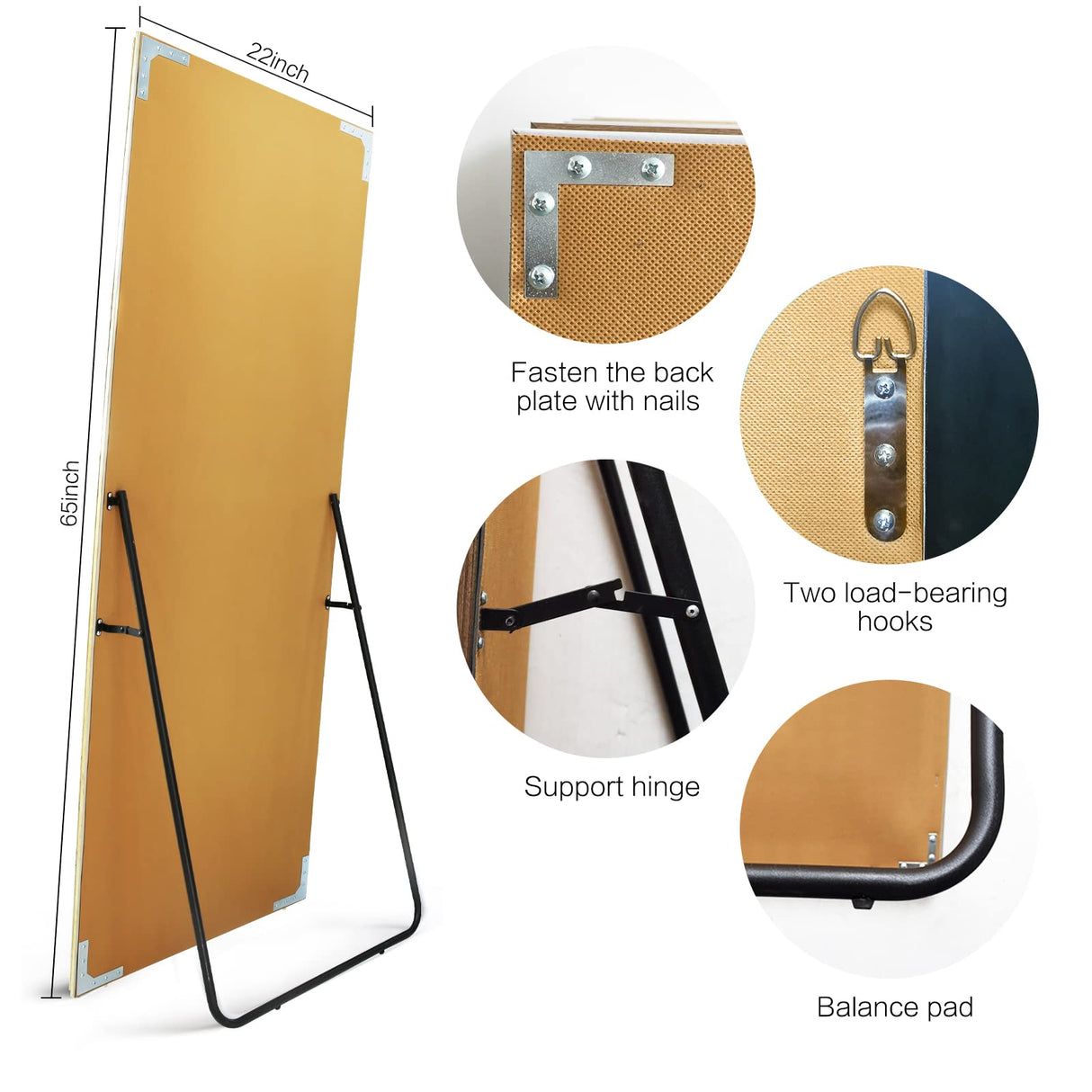 TheiaMo Full Length Mirror Wood Frame, 65×22in Floor Mirror Full Body Mirror with Standing Holder Hanging Wall Mirror, Stand Large HD Mirror, Dressing Mirror for Bedroom/Living Room, Walnut TheiaMo