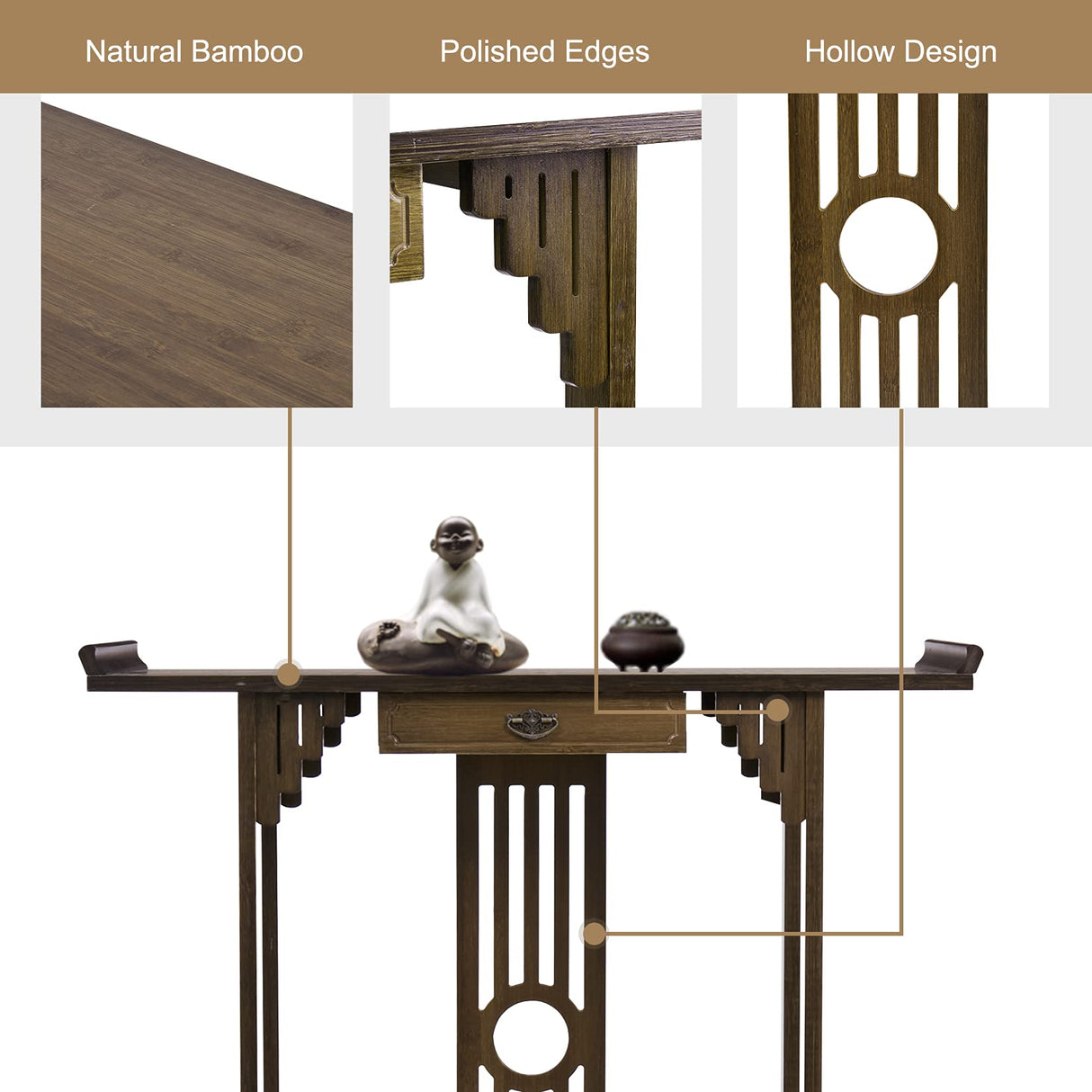 Wisfor Narrow Console Table for Entryway: 32in Brown Bamboo Hallway Table with Drawer for Living Room Bedroom, LxWxH 32x12.3x32.6in Wisfor