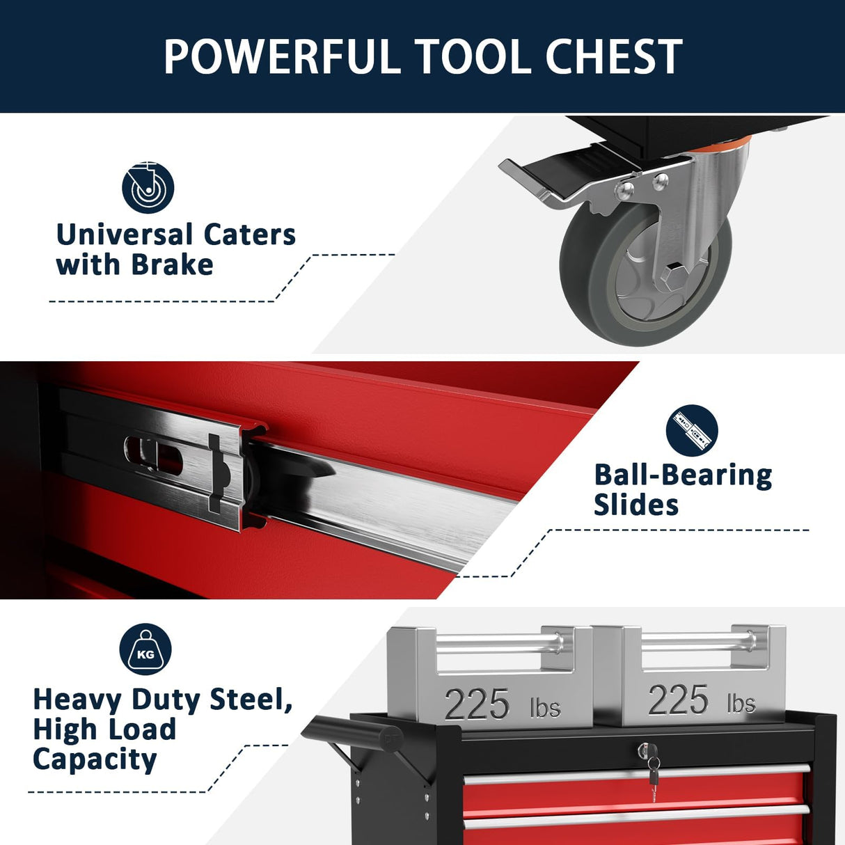 7-Drawer Metal Rolling Tool Chest with Wheels,Tool Storage Cabinet With Locking System,Toolbox with Wheels for Garage, Warehouse, Workshop, Repair Shop(Black&red,7-Drawer) OAKANDO