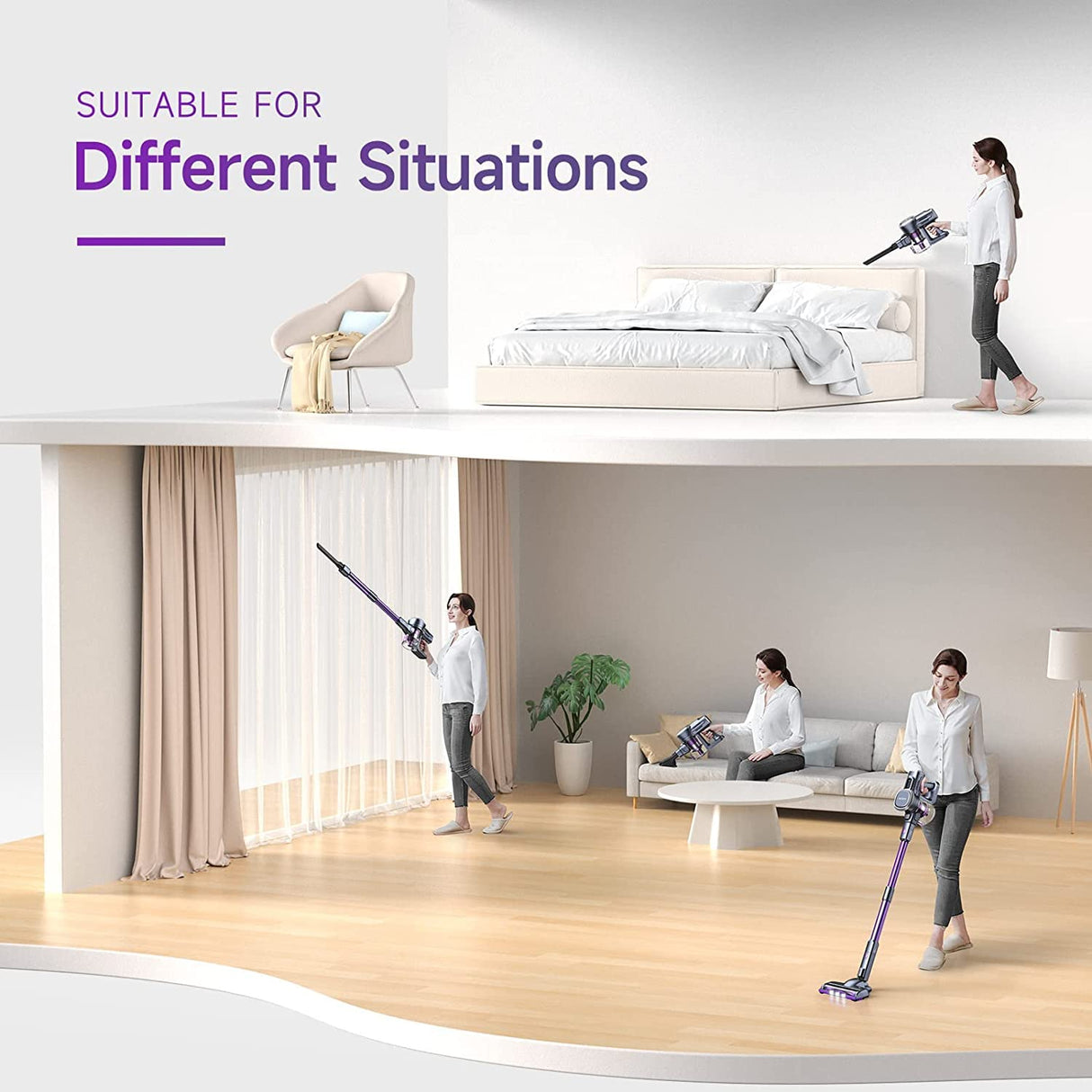 Lubluelu Cordless Vacuum Cleaner,25000Pa Cordless Stick Vacuum with 235W Brushless Motor, 50min Runtime, Detachable Battery, Self-Standing Vacuum for Hard Floor, Carpet, Pet Hair Lubluelu