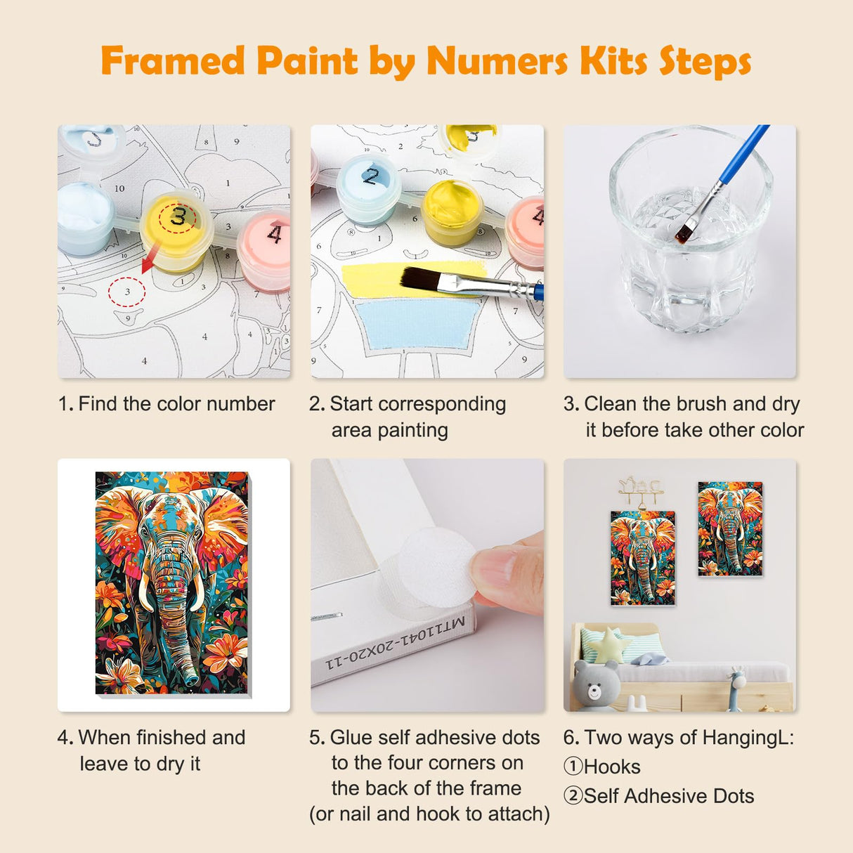 MOGTAA Elephant Paint by Numbers Kit for Adults Beginners with Frame, Flowers Adult Paint by Number Kits on Canvas with Easel, Easy DIY Aniaml Oil Painting Kits for Home Decor, 8x12in MOGTAA