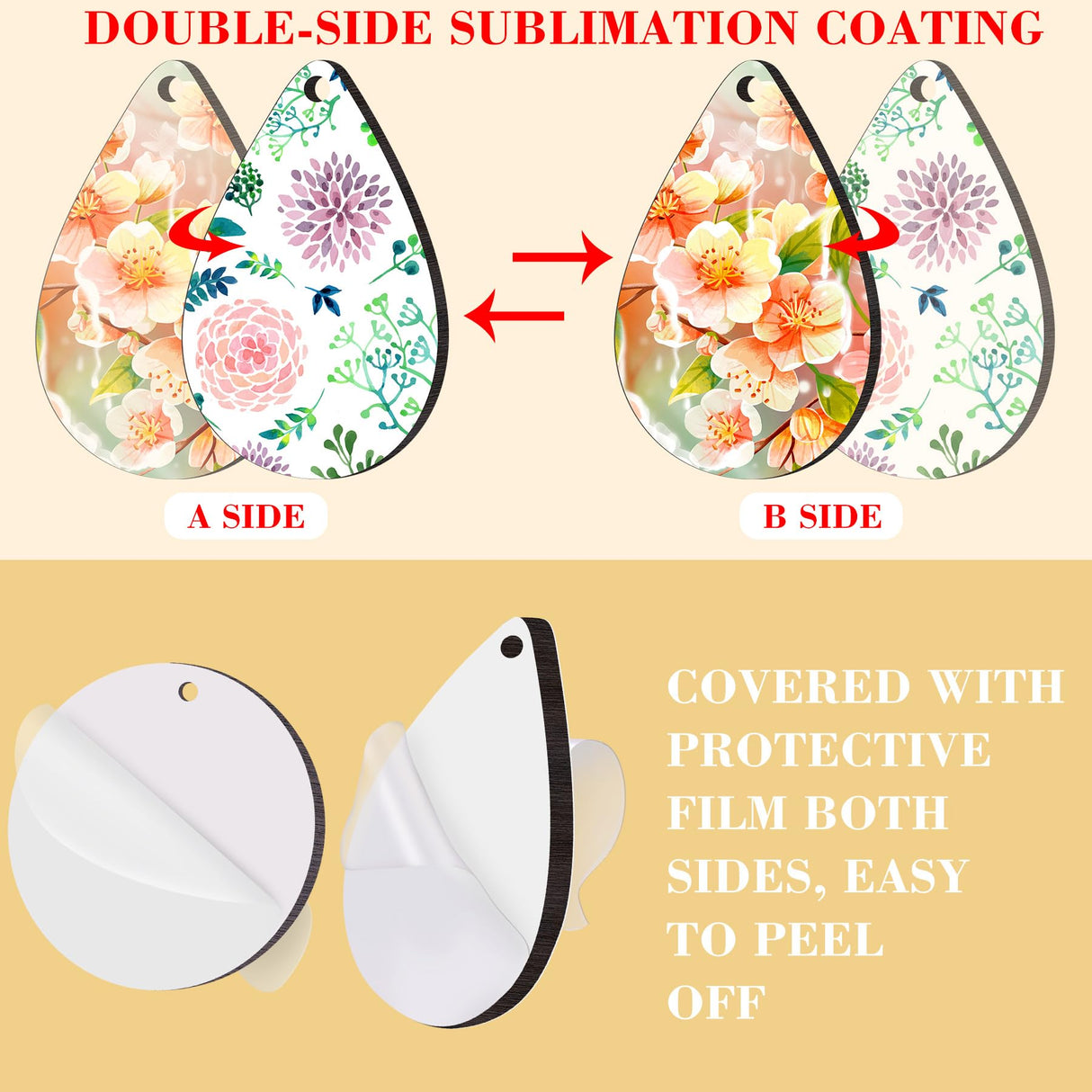 Duufin 120 Pcs Sublimation Earring Blanks with Earring Hooks and Jump Rings Heat Transfer Earring Blank Unfinished MDF Round & Teardrop Earring Blank for Christmas Valentine Halloween Women DIY Duufin