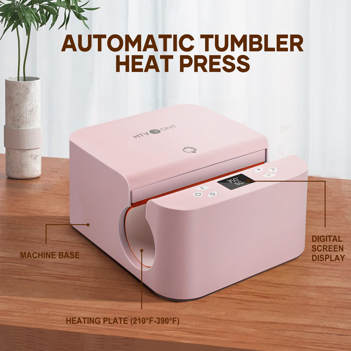 HTVRONT Auto Tumbler Heat Press Machine - Mug Heat Press Heat Up Fast & Even, Professional Tumbler Press High-Security for 2.95-3.18inch Sublimation Tumblers, Cups, Glasses and Mugs (Pink) HTVRONT
