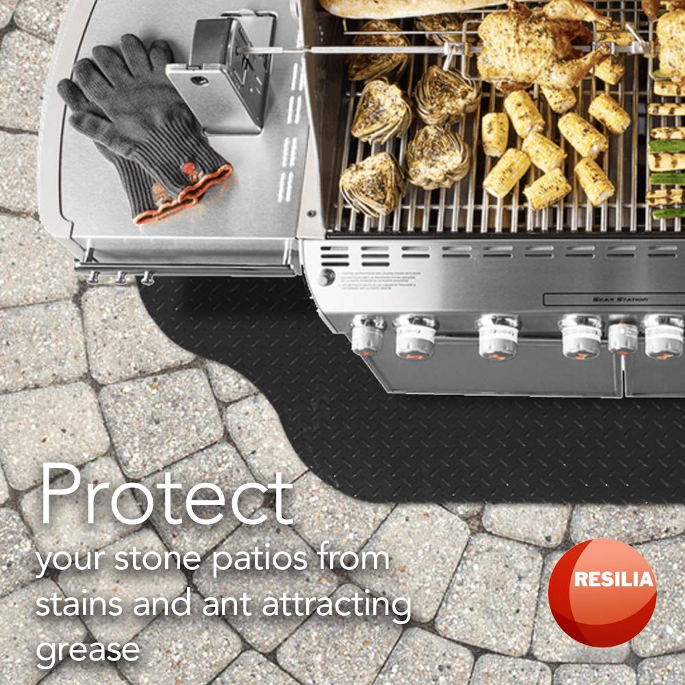 RESILIA - Large Under Grill Mat - Black Diamond Plate, 72 x 48 inches, 12-inch Splatter Protection Lip, for Outdoor Use RESILIA