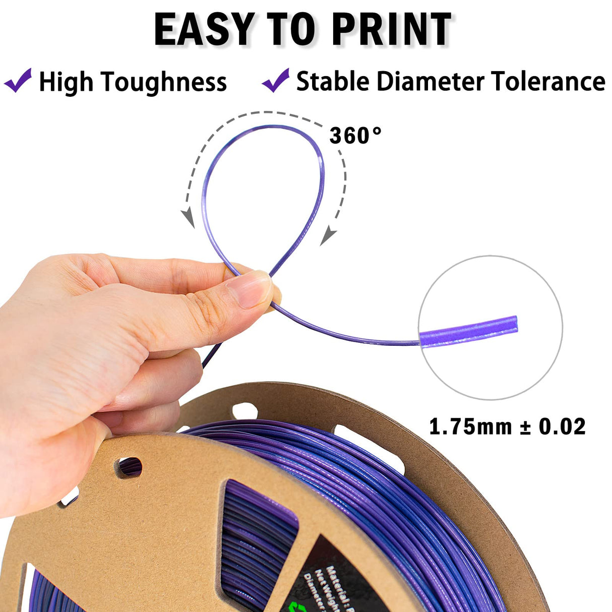 PLA Filament 1.75mm, 3D Printer Filament Silk Black Purple Color Changing, Silk PLA Filament, 3D Printing Filament 1.75 +/-0.02mm, 1kg OVVNYXE