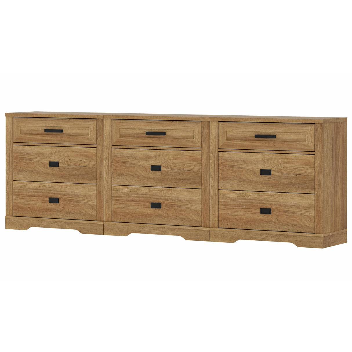 WAMPAT 3-in-1 Rustic Dresser Combo, Large Storage Chest of Drawers, 94.5" Wide Farmhouse Media Console, Vintage Oak WAMPAT