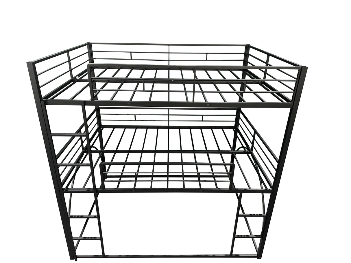 PVWIIK Full Triple Bunk Bed with Ladder for 3 Kids/Teen/Adults Bedroom,Full Over Full Over Full Heavy Duty Metal Bunk Bed for Girls & Boys,No Box Spring Needed,Black PVWIIK