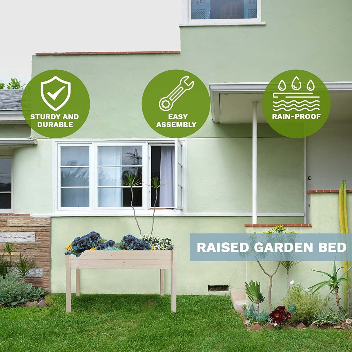 Oakcloud Pure Wooden Raised Garden Bed 4ft Planter Box Kit for Vegetables Herbs, Flowers Natural Oakcloud