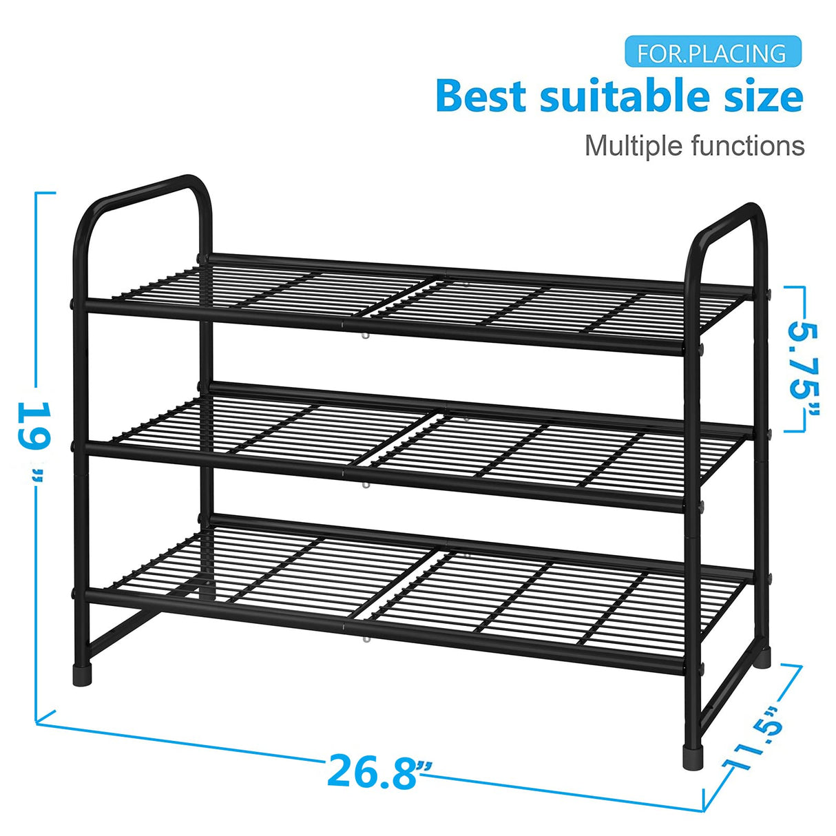 Simple Trending 3 Tier Stackable Shoe Rack, Expandable Adjustable Shoe Shelf Storage Organizer, Wire Grid, Black Simple Trending