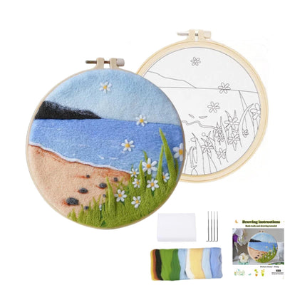 Wonafa DIY Wool Needle Felt Starter Kit, Beginner Needle Felt Kit with Wool Felt Bag, Felts Needles, Photo Frame, Foam Mat, Felts Cloth and Instructions for Home Decor, Art Crafts (K2)