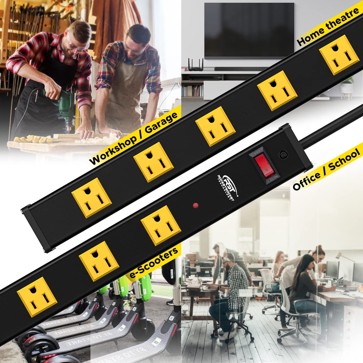 Long Power Strip, 12-Outlet Heavy Duty Surge Protector Wall Mount Power Strip with 1800 Joules Protection 15A Circuit Breaker 6FT for Garage, Shop, Industrial, Underdesk CRST