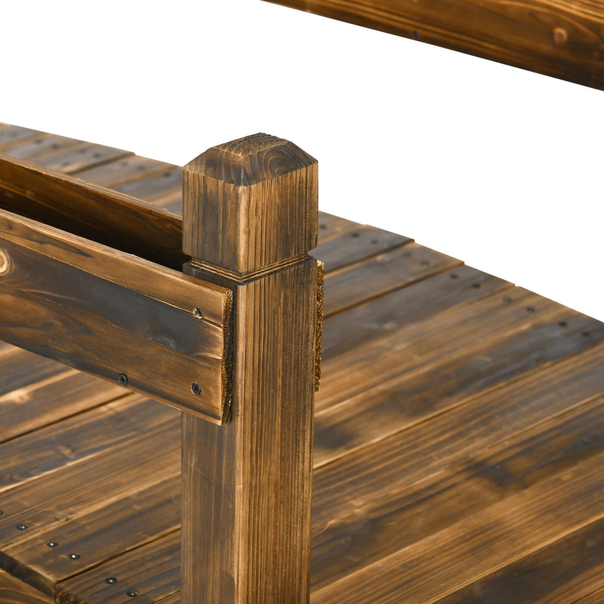 Outsunny 7.5' Wooden Garden Bridge with Planters, Stained Finish Arc Footbridge with Safety Railings for Backyard, Pond Stream, Stained Wood Outsunny