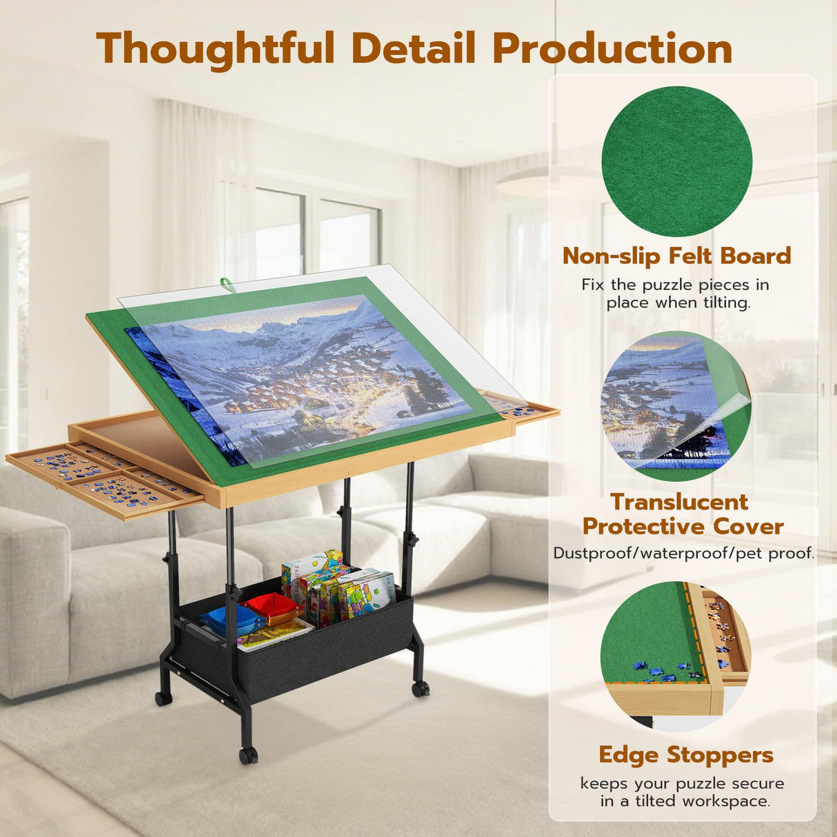 upvercy 4-in-1 Adjustable & Tilting & Rolling & Storage Puzzle Table with 2 Large Drawers, 1500 Piece Puzzle Board with Legs, Cover, Fabric Drawer- 34" x 26" Puzzle Table for Adults & Enthusiasts upvercy