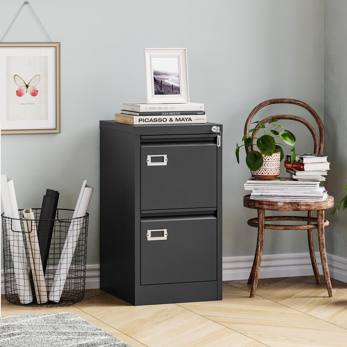 MIIIKO 2 Drawer File Cabinet, Metal Vertical Filing Cabinets with Lock, Home Office File Folders Storage Cabinet for Letter Legal A4 File Size MIIIKO