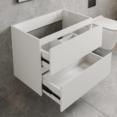 JPND 24" Wall Mounted Bathroom Vanity Base, White Storage Cabinet Vanity with Two Soft Close Drawers, Handle-Free Design (Sink Top not Included)
