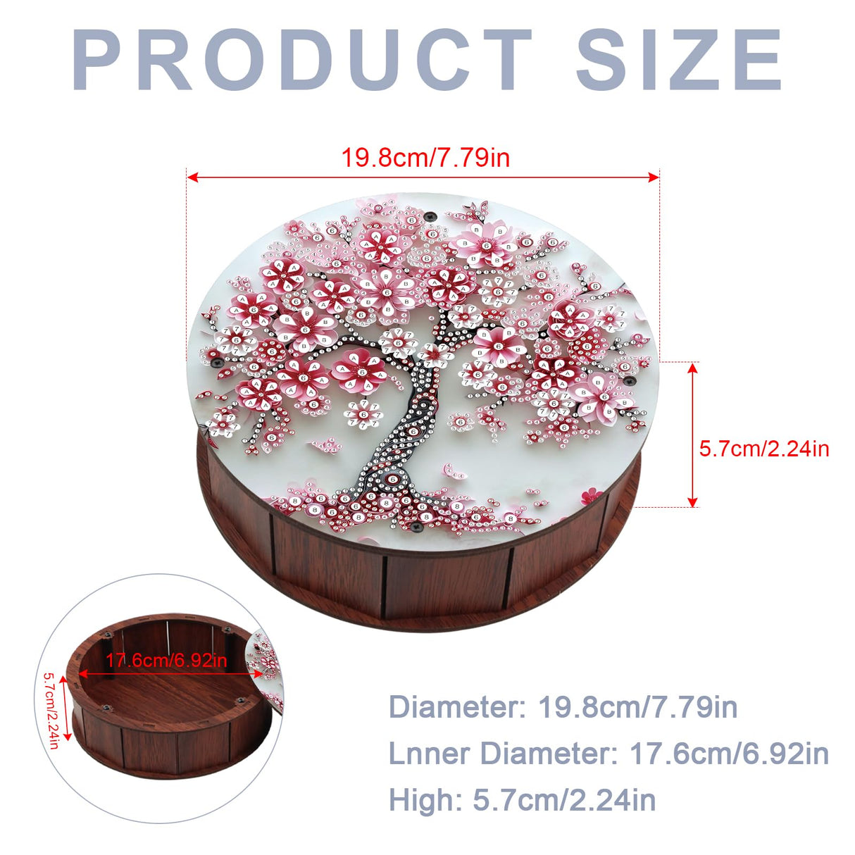 antor 5D Diamond Painting Snack Storage Box – Cherry Blossom Tree Design Round Wooden Container with Lid – Floral Elegant Crystal Rhinestone Art Craft Gift for Adults antor