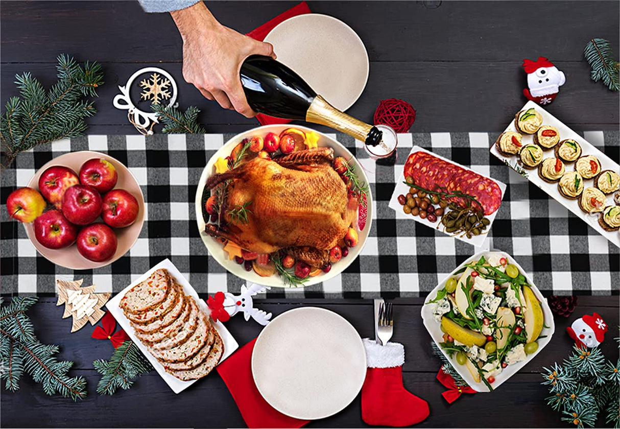 Senneny Buffalo Plaid Table Runner, Reversible Burlap & Cotton Table Runner, Farmhouse Buffalo Check Runner for Christmas Holiday Birthday Party Table Home Decoration Senneny