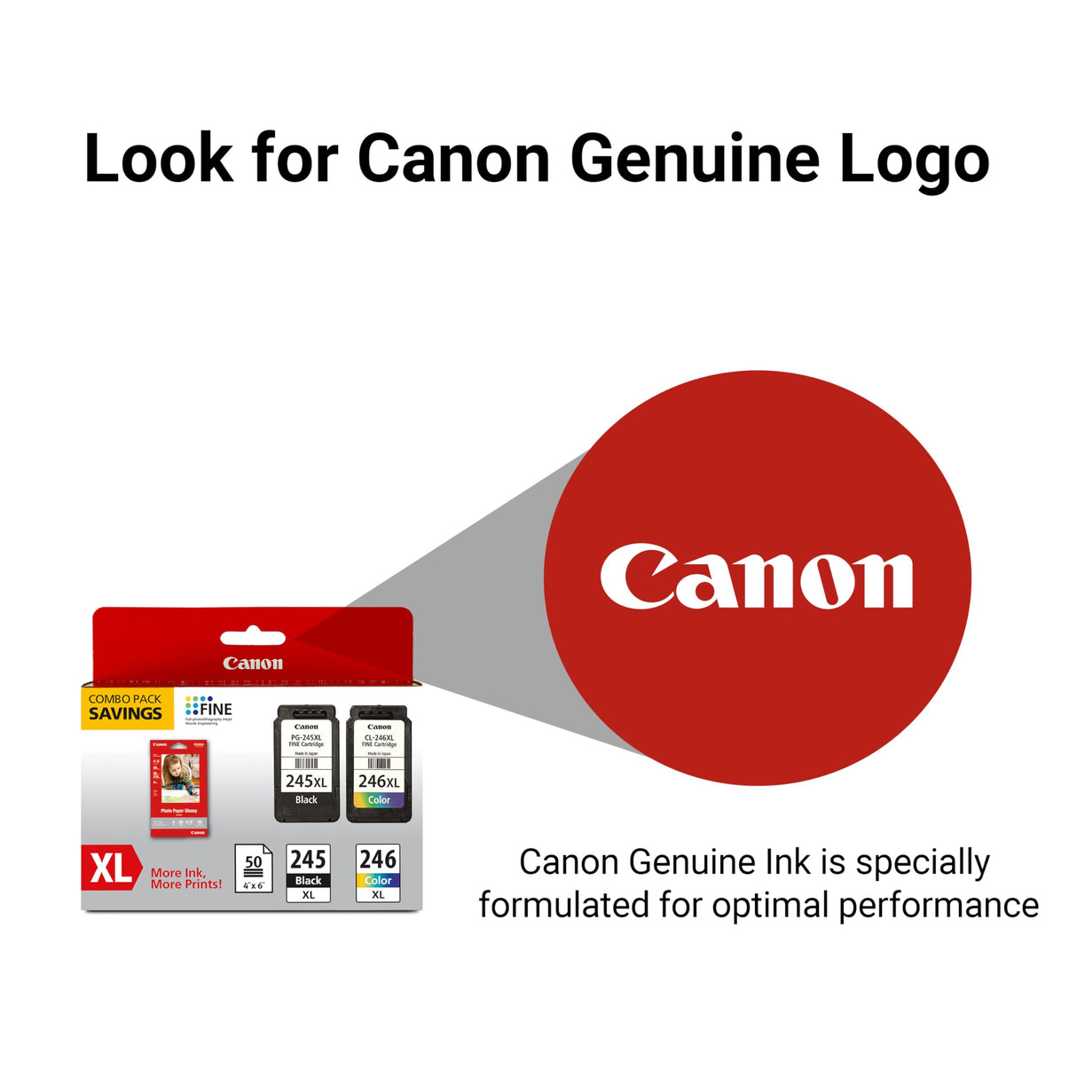 Canon PG-245 XL / CL-246 XL Genuine Ink Value Pack (2 Cartridges) with 50-Sheet Photo Paper, Compatible with iP2820, MG2420/2924/2920/3020/2522/2525, MX492, TS3120/302/302a/202/202a/4520/3320 Canon