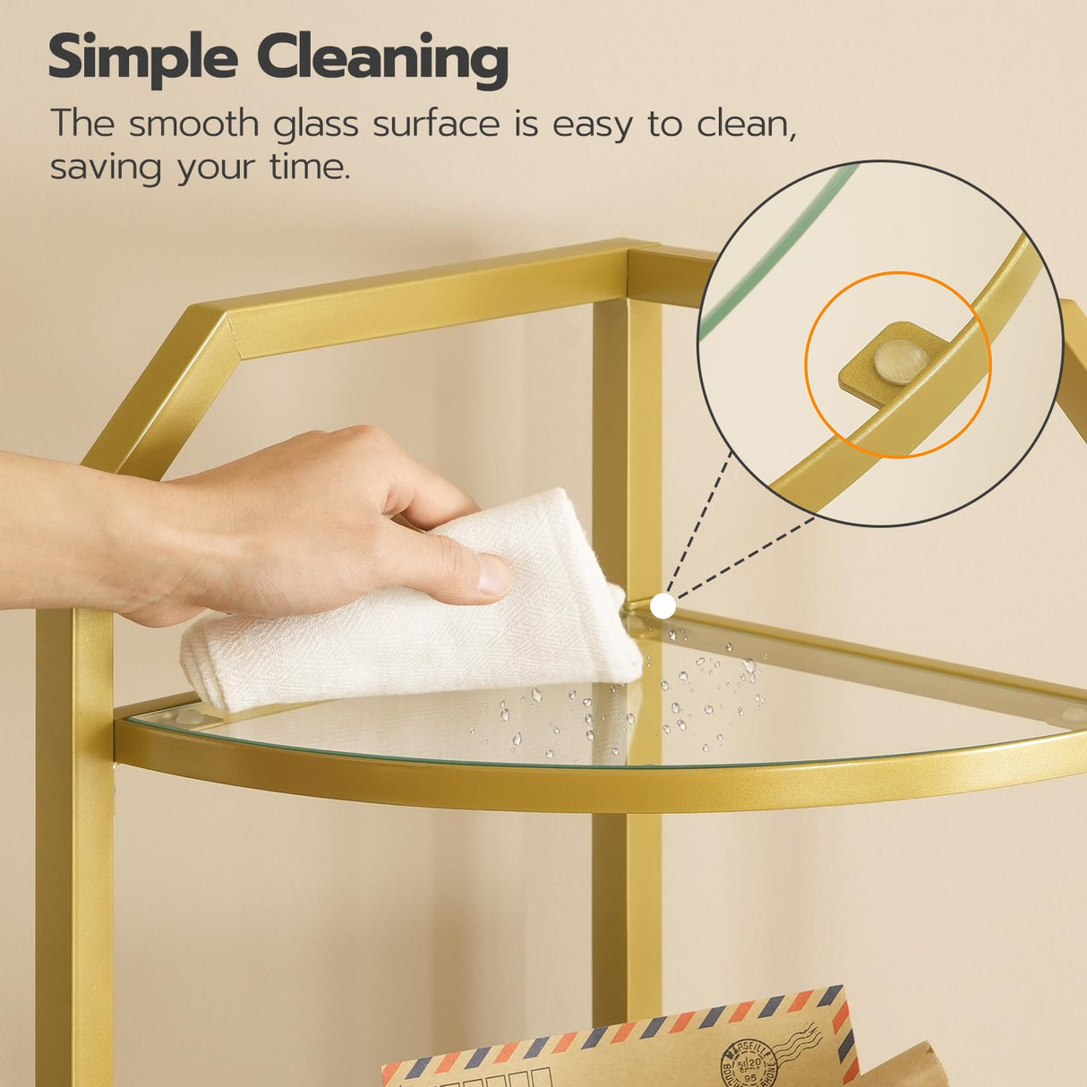 HOOBRO 5-Tier Corner Shelf Stand, Gold Corner Bookshelf, Tempered Glass Shelves, Bathroom Organizer, Corner Plant Stand, for Living Room, Study, Balcony, Home Office, Modern Style, Gold GD15CJ01 HOOBRO