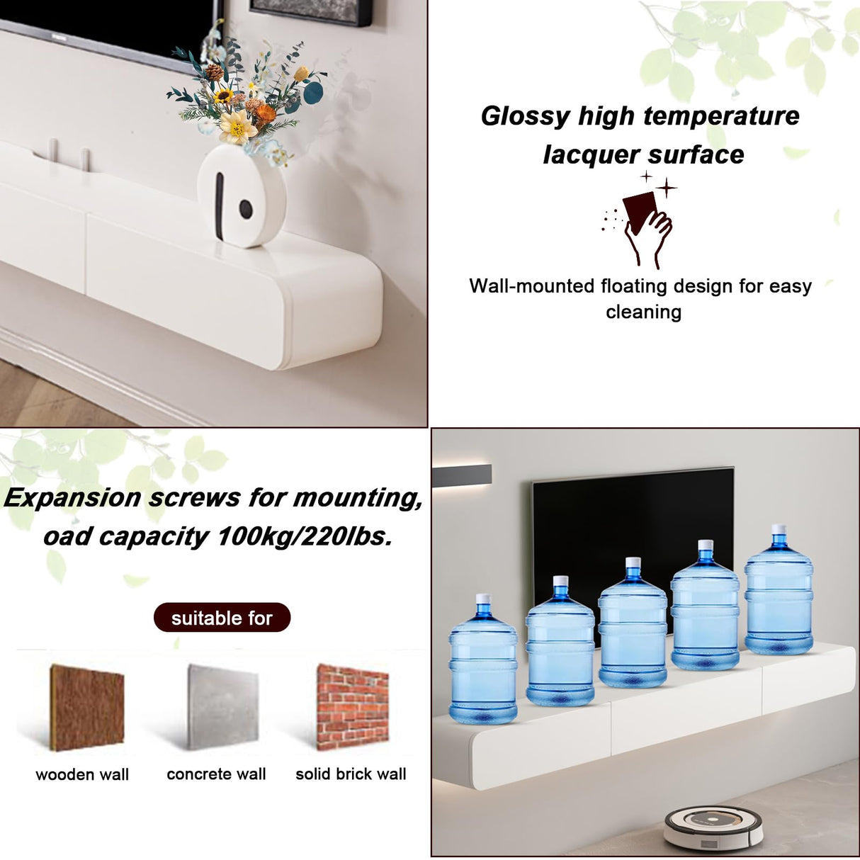 FPIGSHS Wall Mounted Media Console with 2 Drawers Solid Wood Floating TV Stand Hanging TV Shelf Entertainment Center TV Cabinet, for Home Office (B, 160CM/63IN) FPIGSHS