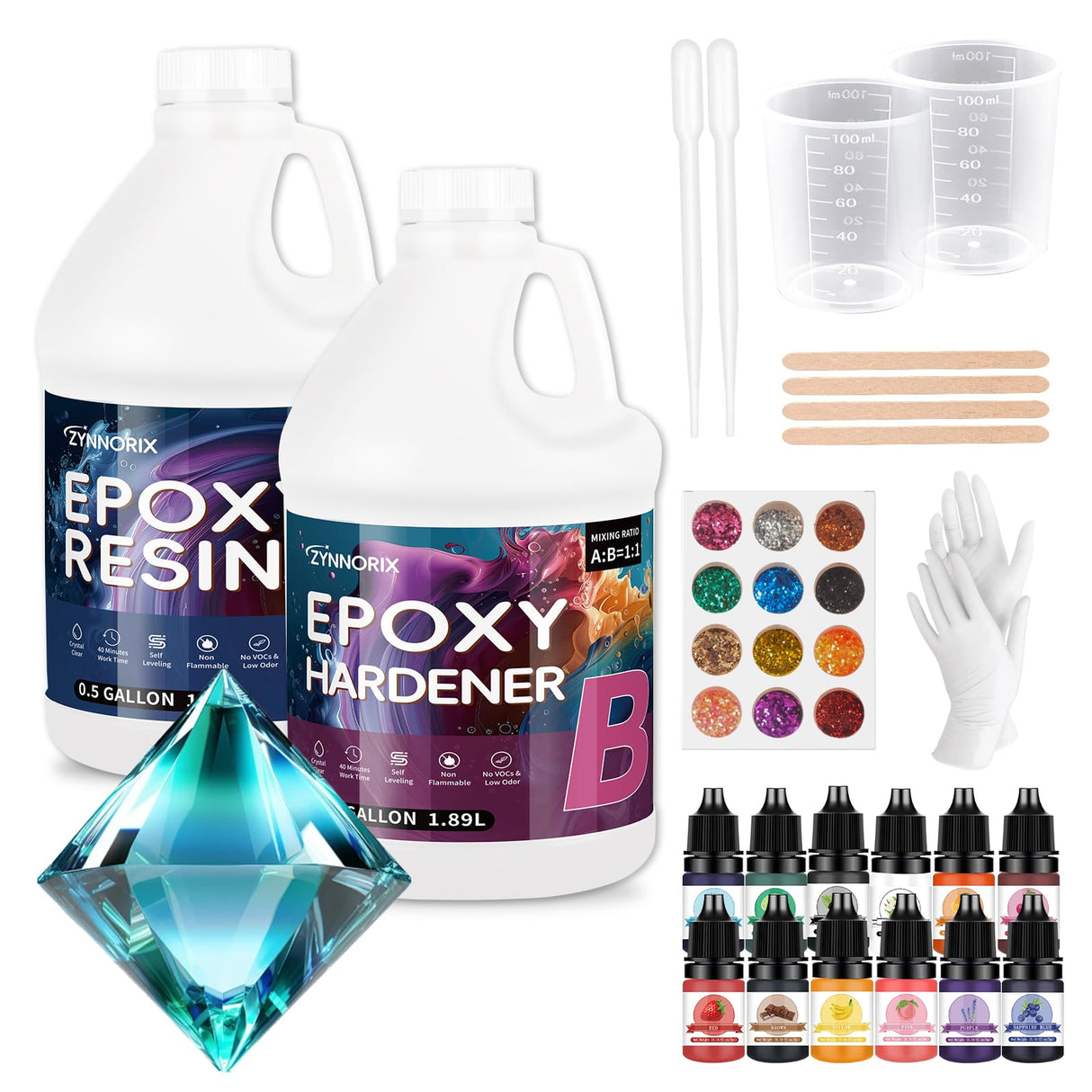 Epoxy Resin kit 1 Gallon, Deep Pour epoxy Resin,Crystal Clear&High Gloss, Strong, Durable, not Yellowing, no Bubbles, for DIY Art, Jewellery, Table top, Molds, Wood Art, Easy to Mix 1:1 Ratio WoodArtSupply