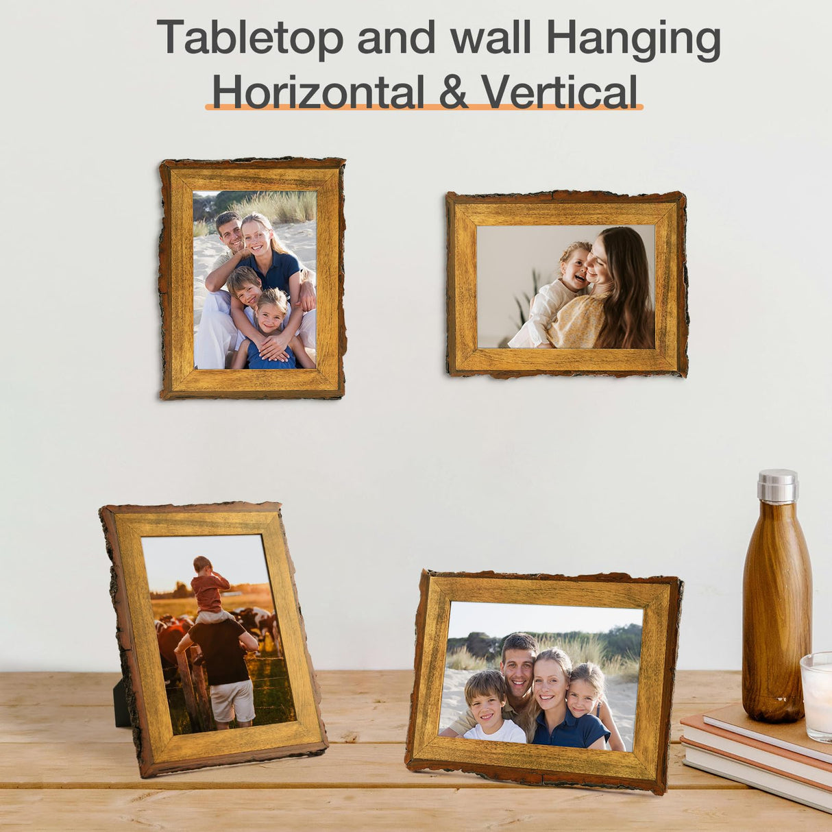 5x7 Picture Frame Rustic Brown, Solid Wood Picture Frame with Bark Edges & Real Glass Cover, Display Pictures/Photos/Prints 5 x 7 for Wall Mounting, Farmhouse Decor Golden State Art