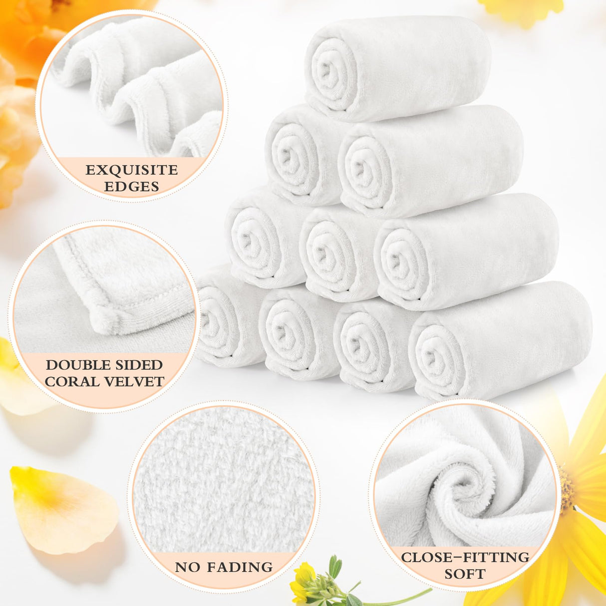Tinideya 12 Pcs Flannel Fleece Throw Blanket Bulk 50 x 60 Inch Soft Fleece Blanket Warm Throw Blanket Coral Fleece Throw Blankets for Couch Sofa Home Wedding Gifts Season (Cream White) Tinideya