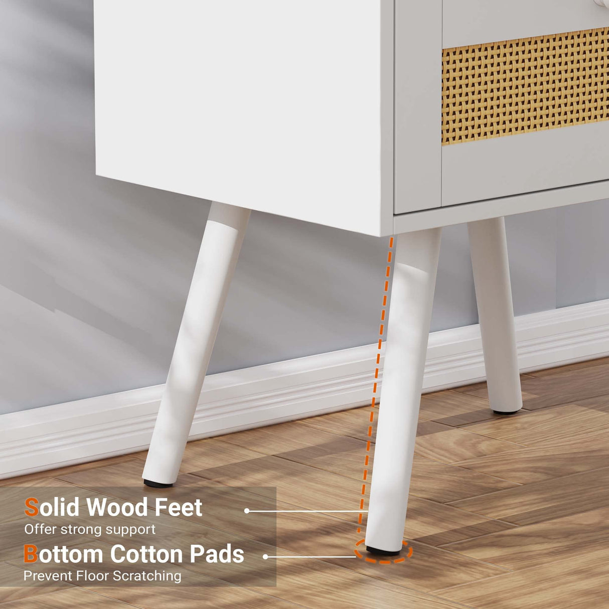 SUPERJARE Nightstands with Charging Station, Bedside Table Set of 2 with PE Rattan Drawers, Rattan Side Table with Storage & Solid Wood Feet, End Table for Bedroom, White SUPERJARE