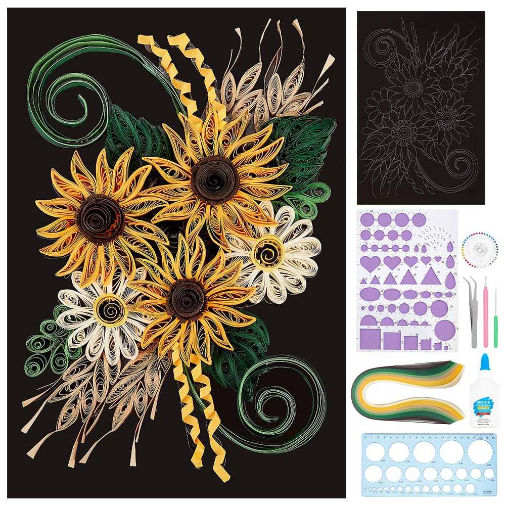 WEBEEDY Paper Quilling Kit DIY Sunflower Paper Filigree Kit with Quilling Strips Tool and Supplies Paper Quilling Set for Beginners Handmade Crafts Modern Room Wall Art Decor Gift,21×27.9cm/8.3×11" WEBEEDY