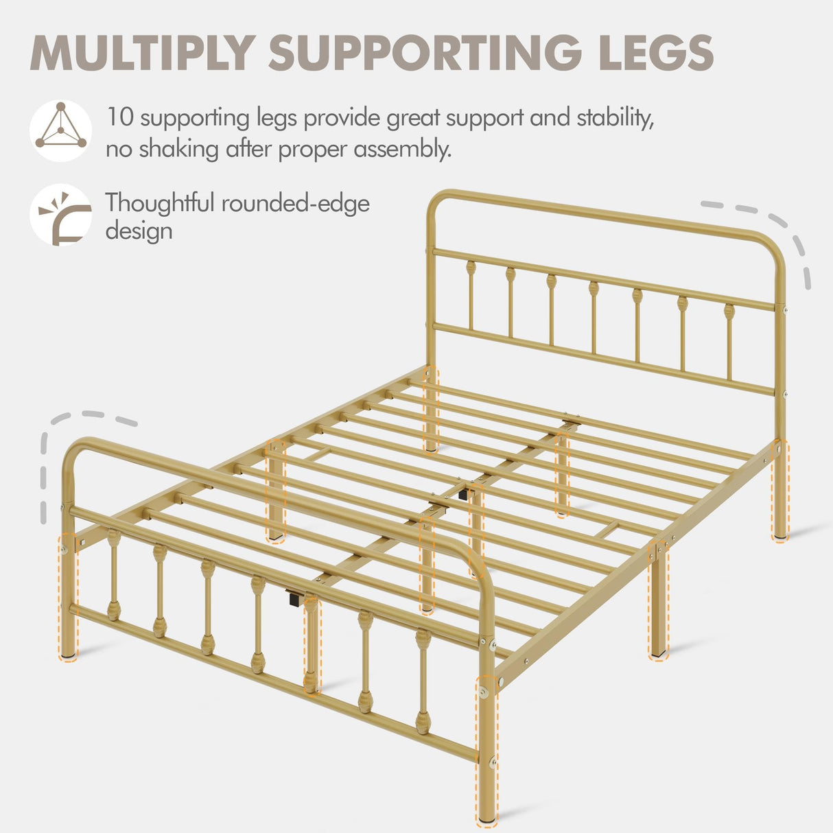 Yaheetech Antique Gold Victorian Metal Platform Bed Frame with Storage and High Headboard Yaheetech
