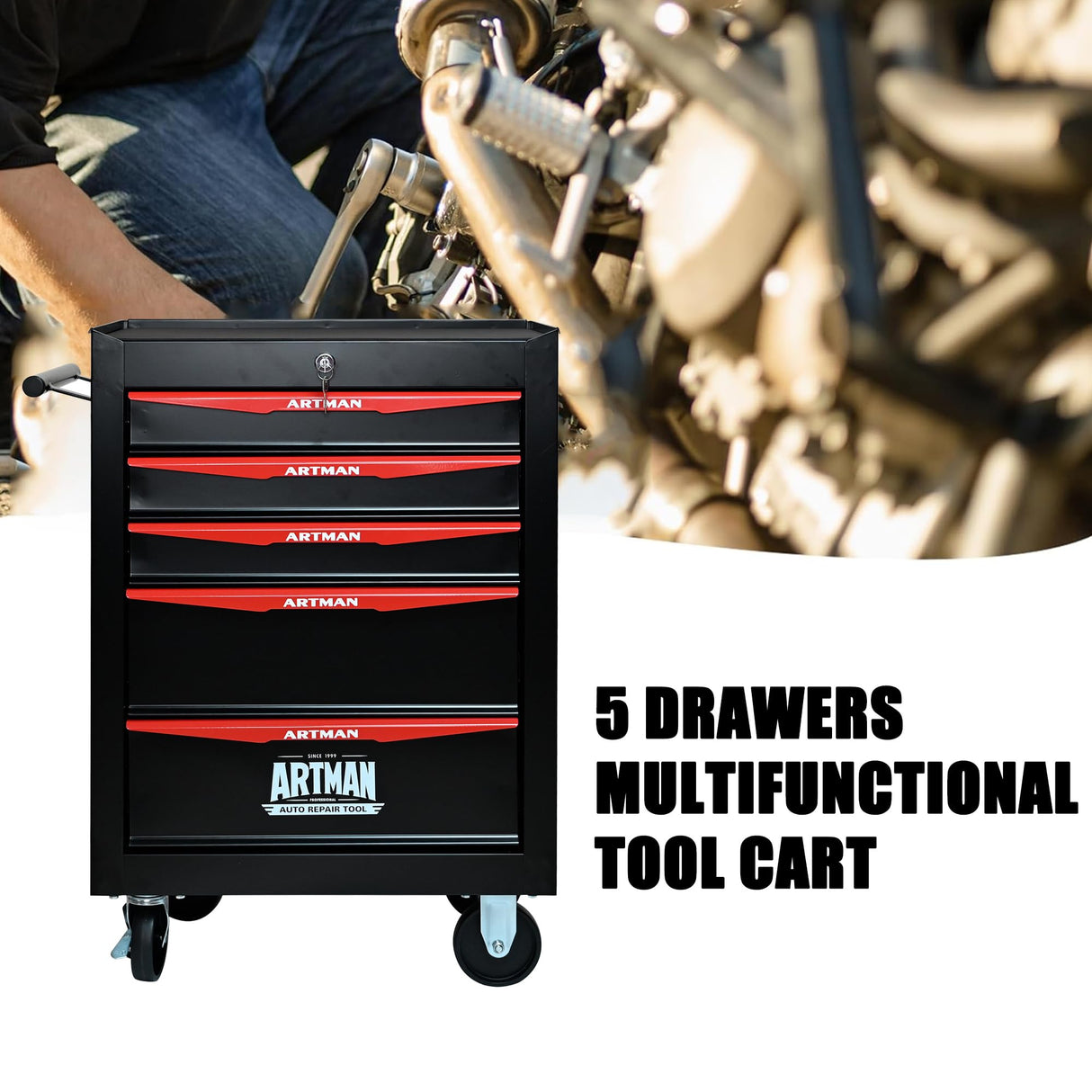 nifoti 5 Drawers Tool Cart on Wheels, Multifunctional Rolling Tool Chest Tool Storage, Drawers Rolling Tool Trolley Organizer Tool Case for Warehouse, Garage, Workshop, Repair Shop (5 Drawers-30.5"H) nifoti