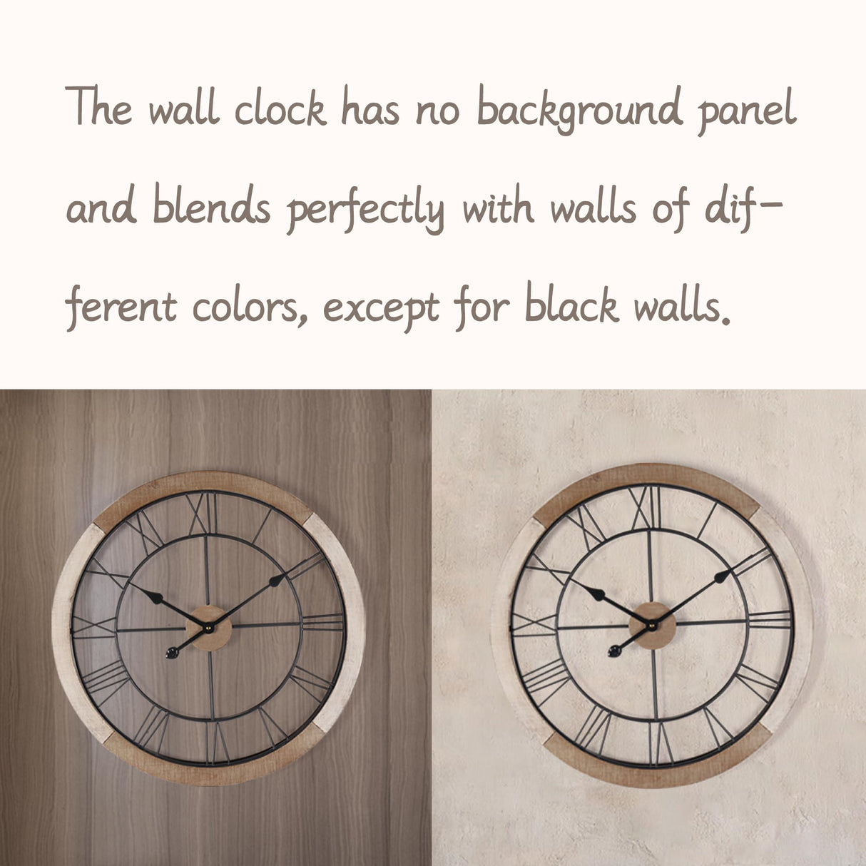 Wall Clock for Living Room Decor, 24'' Big Wall Clock for Office, Rustic Wall Clock Battery Operated, Distressed White Roman Numeral Clock, Round, Wood Wall Clock Oakrain