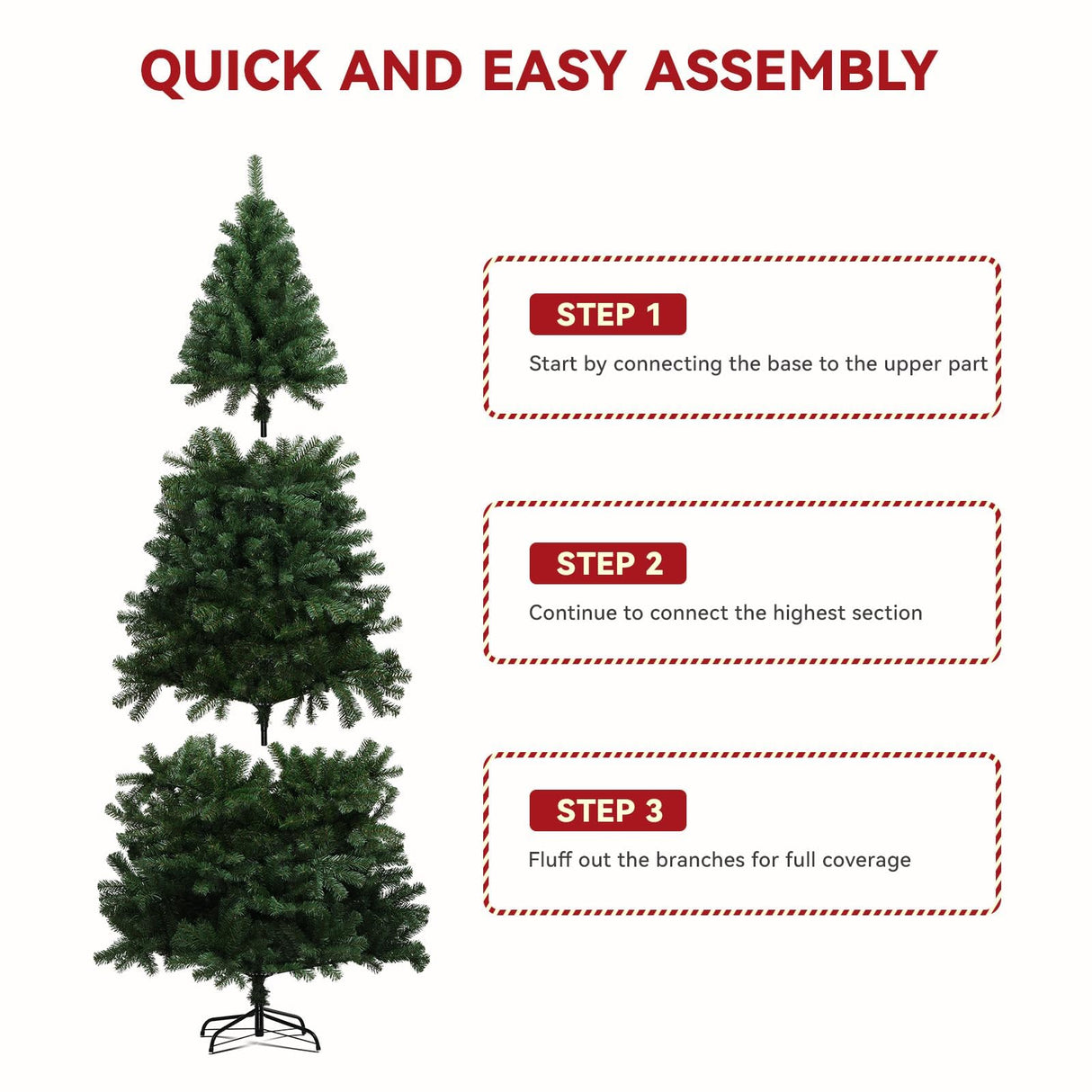 COMHOMA Christmas Tree with Lights 6.5ft, Artificial Pre-lit Christmas Trees with 200 LED Lights, 1000 Dense Branches and Foldable Stand, Xmas Tree for Home, Office, Party Decoration, Easy Assembly COMHOMA