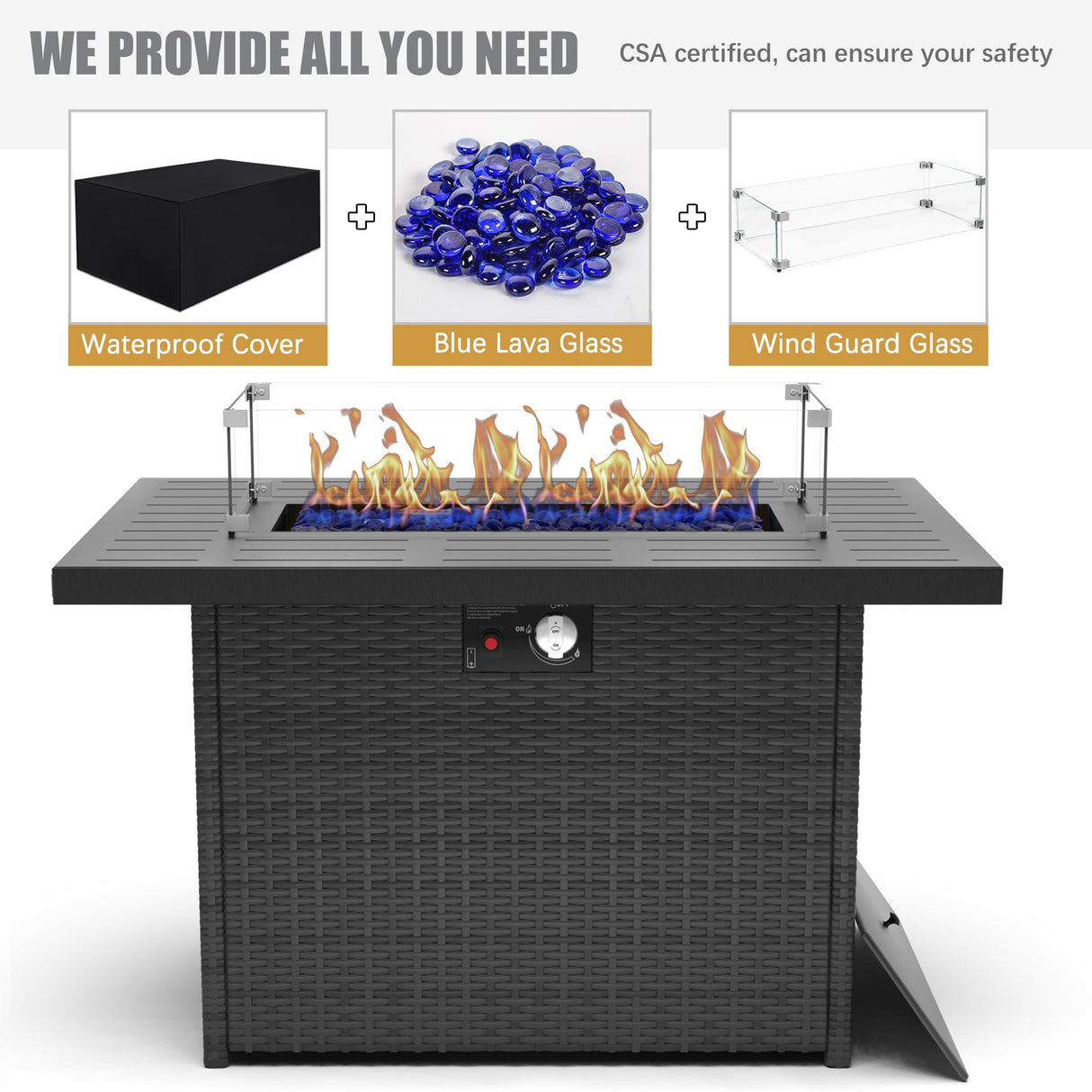 LayinSun Aluminum Furniture Set with Fire Pit Table, 4 Pieces Patio Sectional Conversation Chat Sofa Modern Seating Set LayinSun