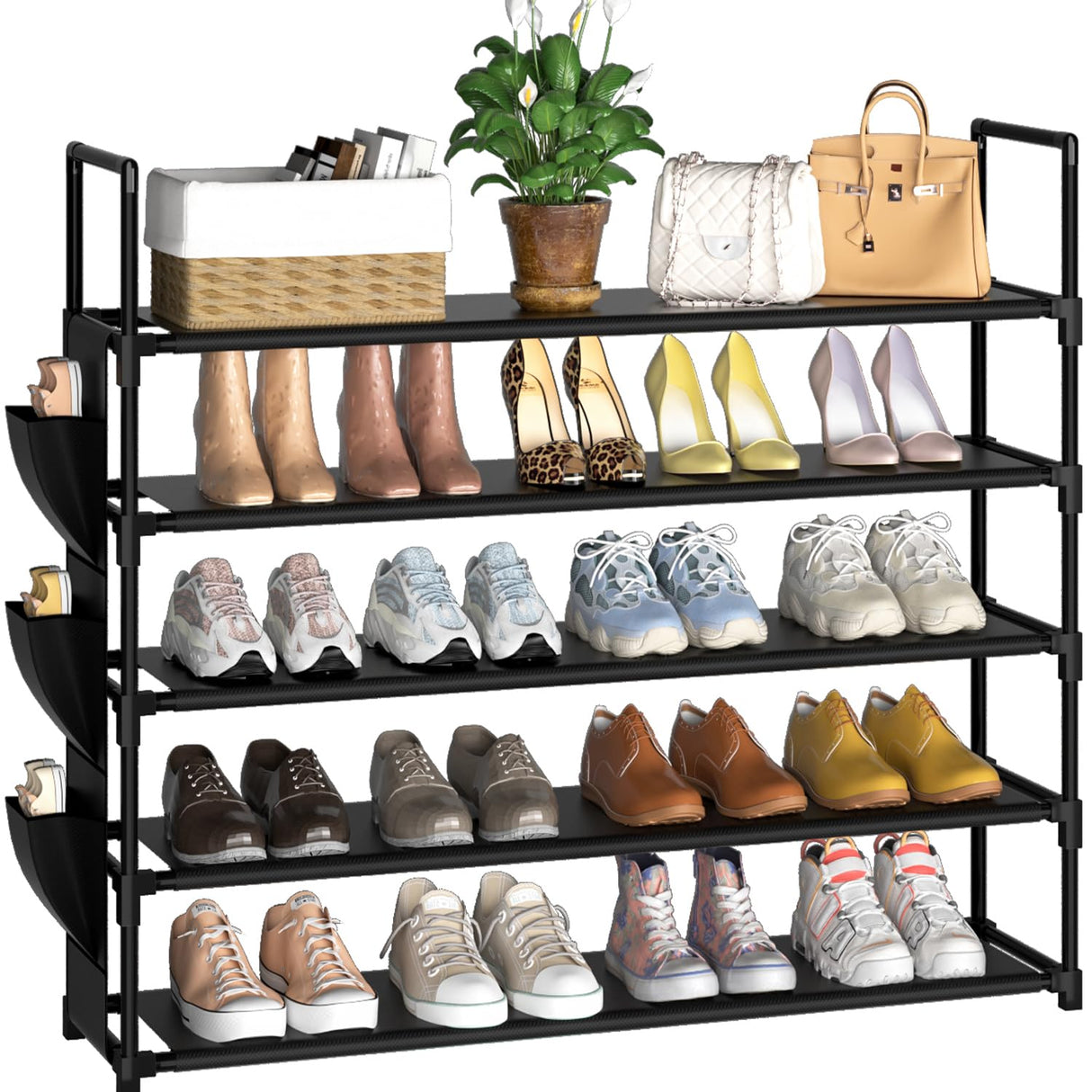 OYREL Shoe Rack 5 Tier Shoe Organizer Shoe Storage 20-25 Pairs Shoe Rack for Closet Shoe Rack Organizer Entryway Shoe Holder Space Saving Shoe Shelf Shoe Stand Large Tall Shoe Tower Garage Door OYREL