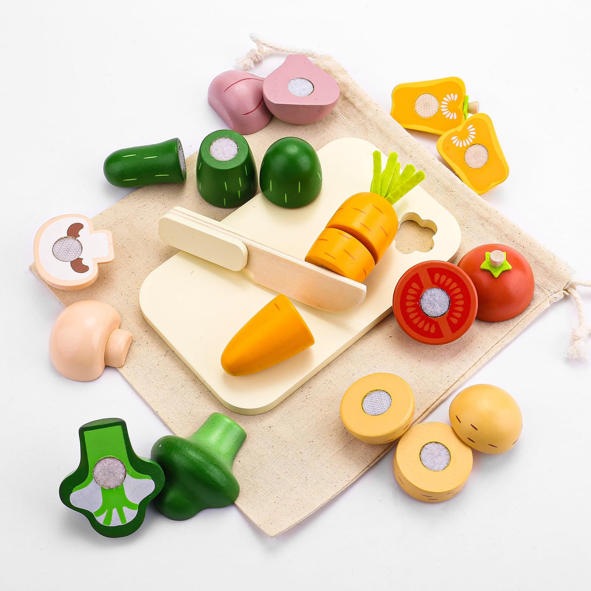 Cutting Vegetable Set - Wooden Play Food Kitchen Accessory, Multi - Pretend Play Accessories, Wooden Cutting Fruit Toys for Toddlers and Kids Ages 3+ umu
