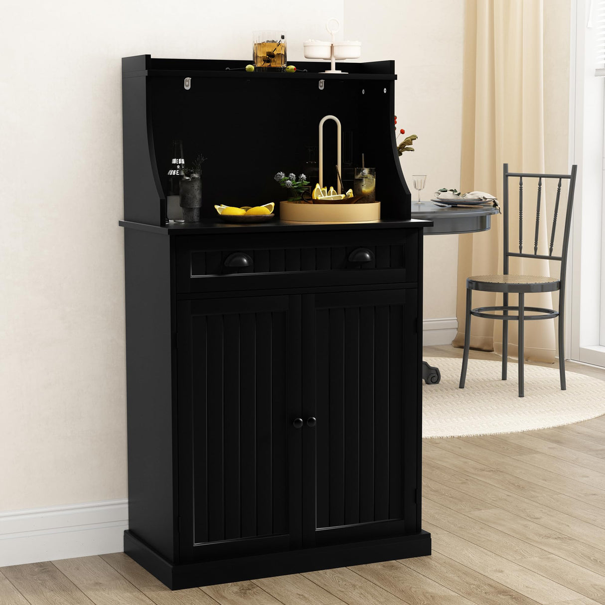 ARTPOWER 54" Kitchen Microwave Cabinet/Stand with Storage and Drawers, Pantry Storage Cabinet with Hutch & Adjustable Shelves for Kitchen, Dining Room, Living Room, Hallway in Black ARTPOWER