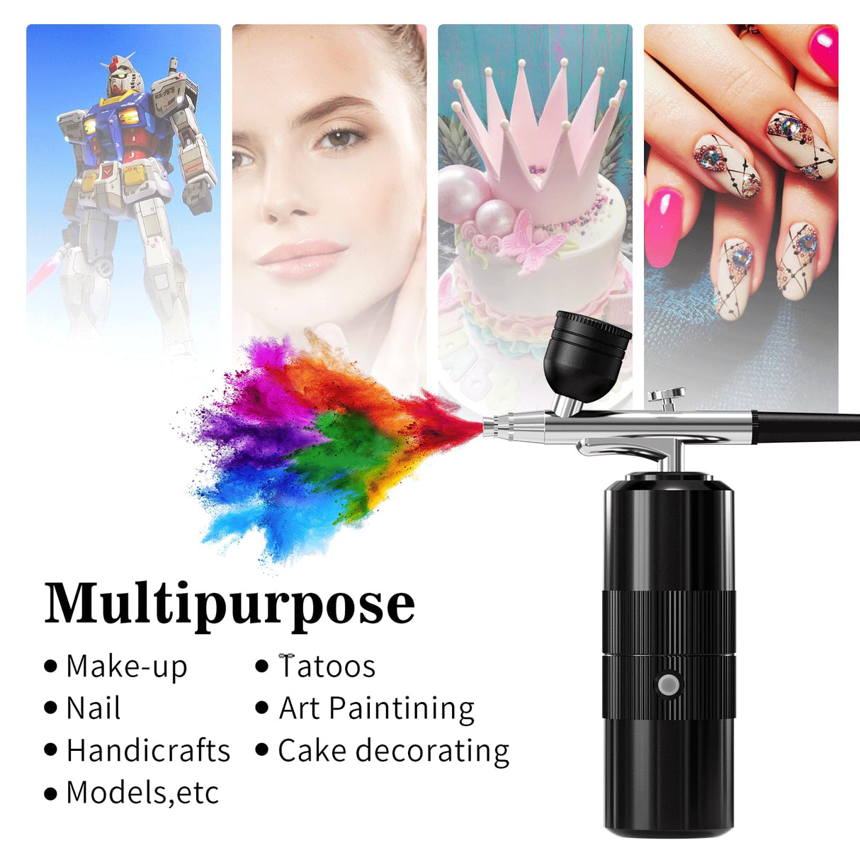 Airbrush Kit with Compressor Portable Airbrush Kit 48PSI High-Pressure Non-Clogging Air Brush Set Cordless Rechargeable with 0.3mm Nozzle and Cleaning Brush for Painting,Nail Art, Makeup (black) CBVCBV