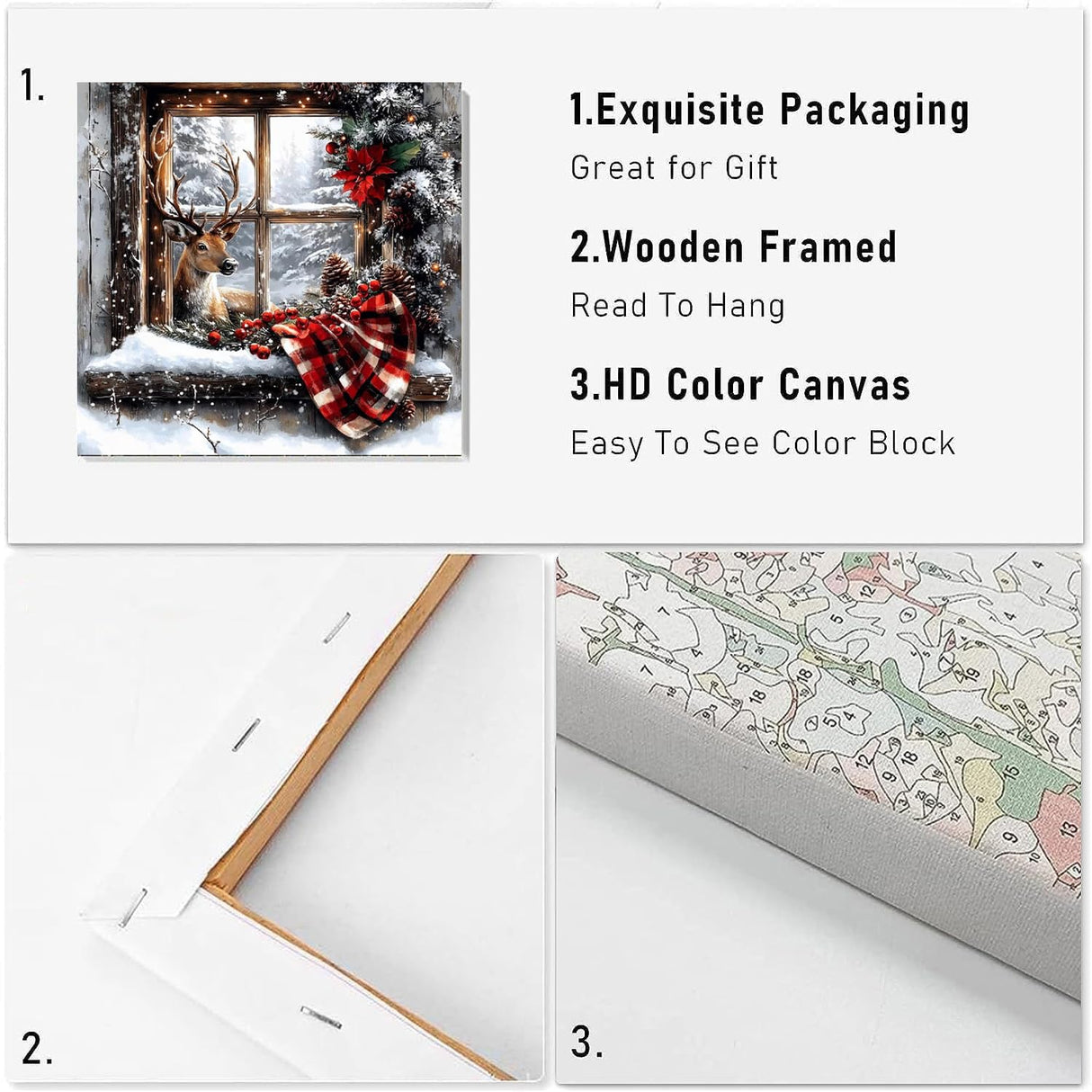VIGEGU Christmas Paint by Numbers Kit for Adults with Framed,Deer Winter Landscape Paint by Number DIY Adult Paint by Number Kits for Wall Decor 12x12in VIGEGU