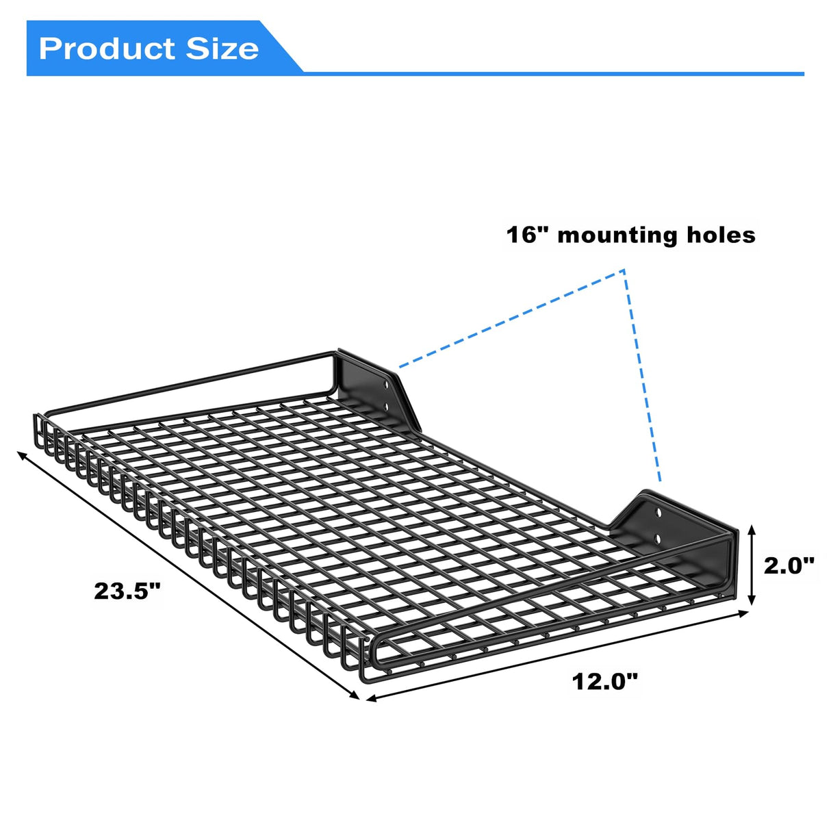 TORACK 2 Pack Wall Mounted Storage Shelves, 23.5" x 12" Wall Shelf for Garage, Closet, Laundry Room, Heavy Duty Garage Wall Shelving, Holds Up to 65 Lbs(Black) TORACK