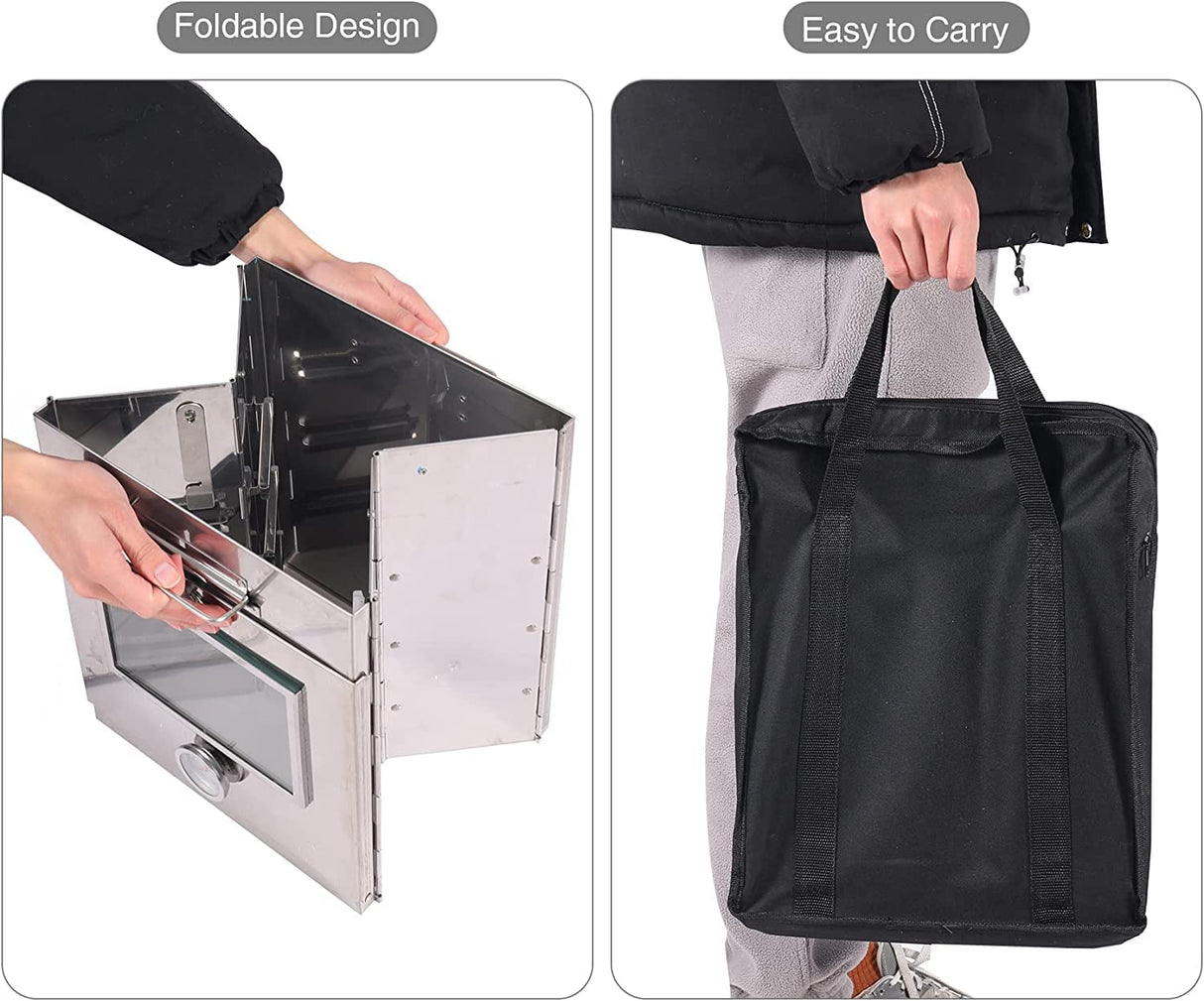 REDCAMP 14"H Foldable Camping Oven with 3 Tier Grill, Stainless Steel Portable Camping Stove for Baking Cinnamon Rolls, Breads and Muffins with Wood Burning Fire,Propane Stoves,Campers,Baking BBQ REDCAMP