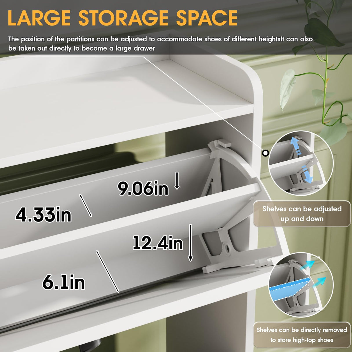 Maupvit Shoe Cabinet with 2 Flip Drawers, Freestanding Shoe Cabinet Organizer with Metal Legs, Shoes Storage Cabinet for Entryway, Narrow Shoe Rack Cabinet, White Maupvit