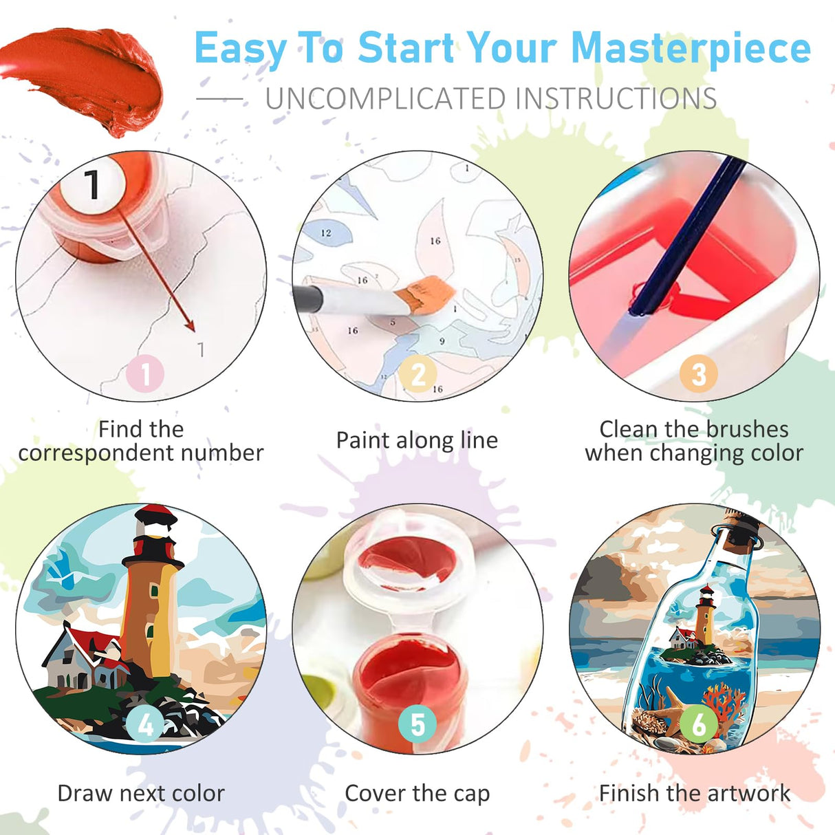 Paint by Numbers Kit for Adults - Beach Bottle Acrylic Adult Paint by Number Kits on Canvas for Beginner, Seaside Lighthouse DIY Oil Painting by Numbers for Adults, Perfect for Home Decor Gift 16"x20" Offito