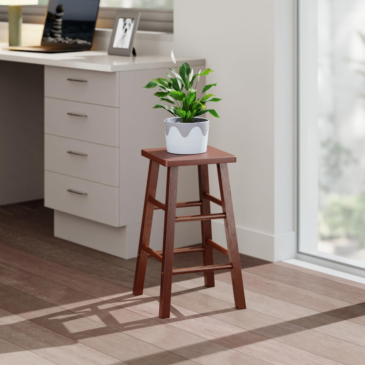 Winsome Carrick Counter Stool, 24In Height, Solid Wood, Walnut Finish Winsome