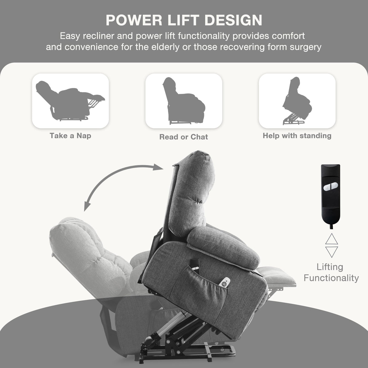 KWKSV Power Lift Recliner Chair for Elderly with Vibration Massage and Lumbar Heating Electric Recliner Sofa with Cup Holders and USB Charge Port for Living Room Comfort KWKSV