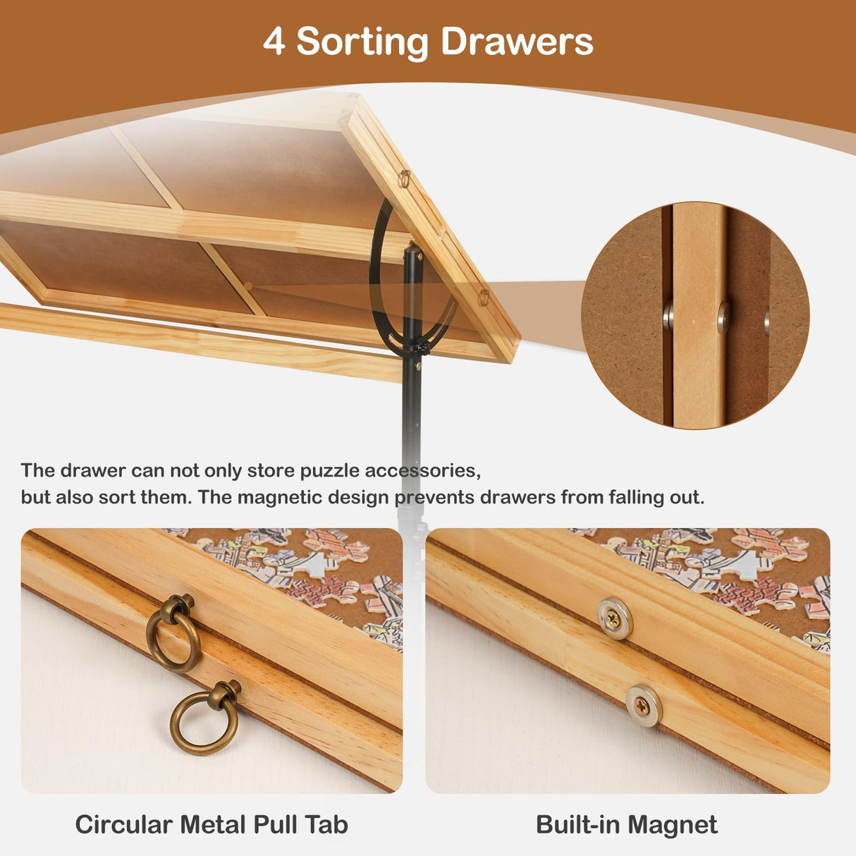 Dechawfon Jigsaw Puzzle Table with Drawers & Lockable Wheels, Tilting Puzzle Board 0-90° Adjustable, Puzzle Board 1500 Pieces with Legs, 37.4 x 27.95 Inch Portable Puzzle Table with Legs for Adults Dechawfon