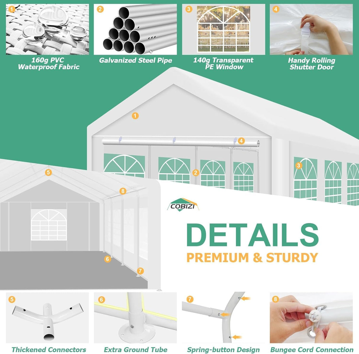 COBIZI 13x26FT Party Tent Heavy Duty Outdoor Gazebo White Event Shelter Wedding Canopy Tent for Parties Carport Commercial with Removable Sidewall Windows, Powder Coating (Better Than Galvanized) COBIZI